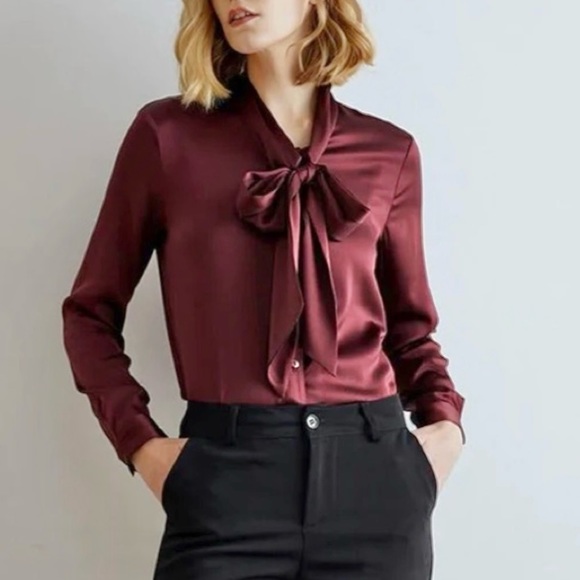 Brooks Brothers Tops - Brooks Brothers Deep Wine Red Silk Blouse Bow Tie Size 2